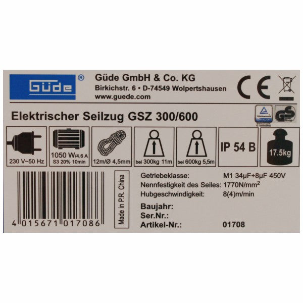 kladkostroj lanový elektrický LK300/600