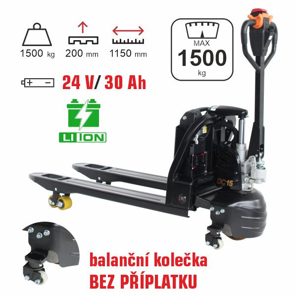paletový vozík elektrický eko HELI CBD15J-LI-S black edition s lithiovou baterií