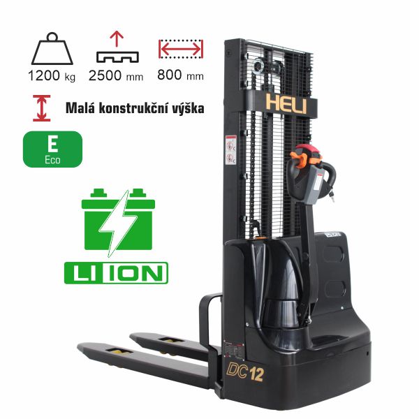 vysokozdvižný vozík elektrický eko HELI CDD1225J-LI black edition s lithiovou baterií