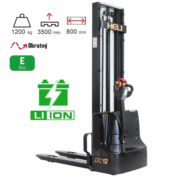 vysokozdvižný vozík elektrický eko HELI CDD1235J-LI black edition s lithiovou baterií