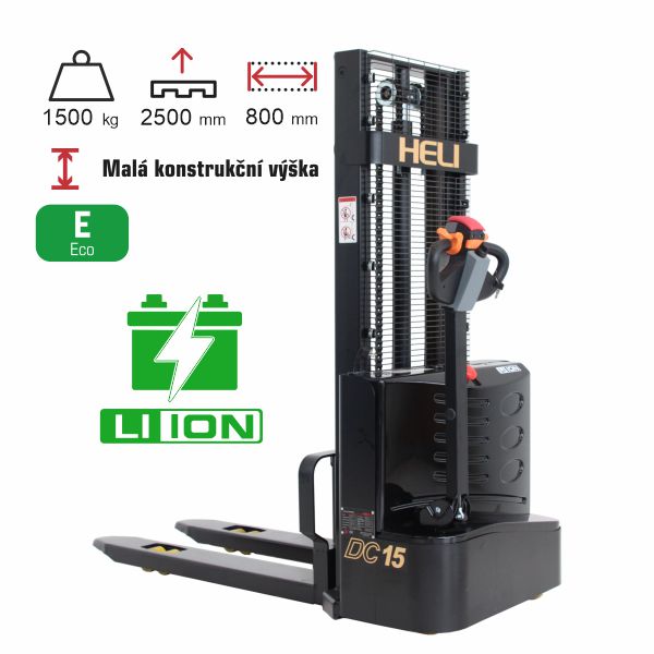 vysokozdvižný vozík elektrický eko HELI CDD1525J-LI black edition s lithiovou baterií