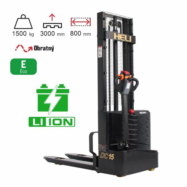 vysokozdvižný vozík elektrický eko HELI CDD1530J-LI black edition s lithiovou baterií